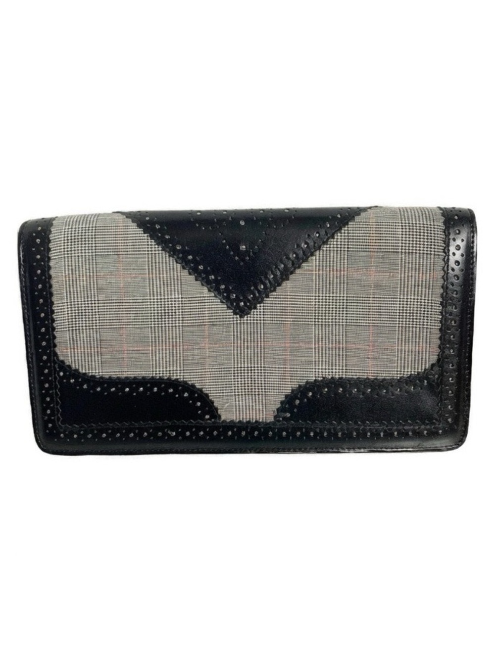 Naturalizer Leather and Plaid Fabric Structured Clutch Bag Magnetic Flap Closure